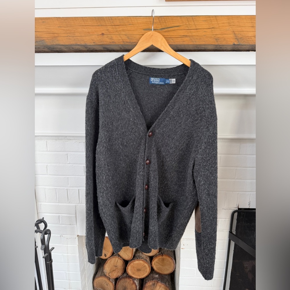 Polo Ralph Lauren Cashmere and Wool Button Down Cardigan with Suede Elbows. XL